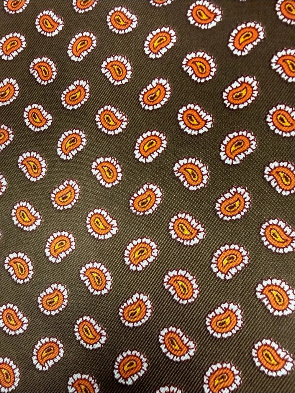 Men's Doubled Reversible Scarf Silk Wool Brown Paisley Print 11x50